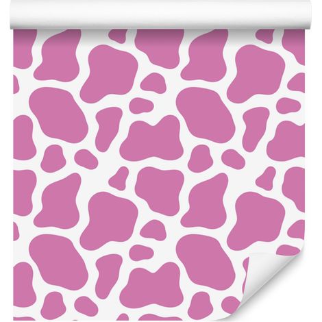 Carta da parati con macchie di mucca, rosa cipria e viola, per soggiorno e camera da letto, 50x1000 cm. (1/5)