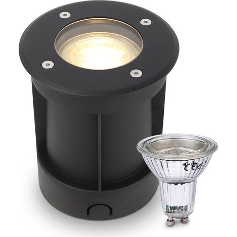 LED Bodeneinbaustrahler Schwarz rund 230V IP67 - Leuchtmittel: GU10 5W 2700K DIMMBAR - Anzahl: 1x (1/5)