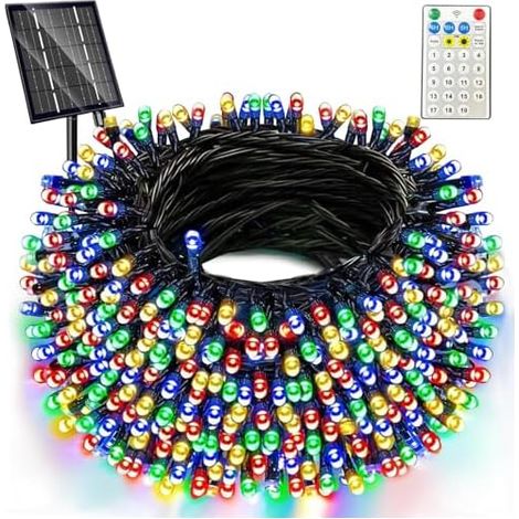 Guirlande lumineuse solaire d'extérieur - 400 LED - 52 m - 19 modes - Décoration de Noël extérieure - Étanche IP65 - Pour balcon, jardin, sapin de Noël et fête - Multicolore
