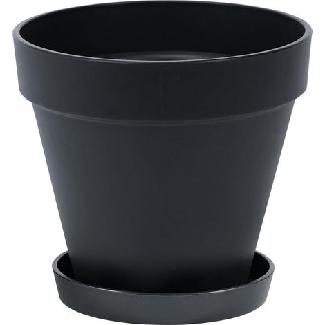 Pot de Fleur avec Soucoupe, 20 cm Pot de Plante en Plastique à Trou de Drainage pour Intérieur et Extérieur, Pot Plastique Plante pour Plantes Vertes et Succulentes, Noir (1/5)