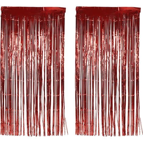 2-teiliger Metallic-Fransenvorhang für Hochzeiten, Geburtstage, Verlobungsfeiern und Bühnendekorationen – Rot (1/5)