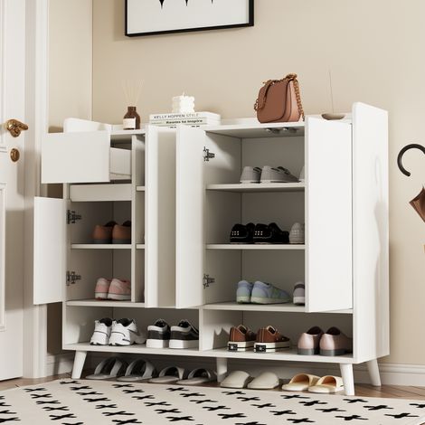 Mueble zapatero con cajón y balda regulable blanco OKMYHOME (1/5)