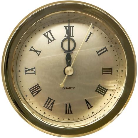 Insert d'horloge à quartz de 103 mm avec mouvement silencieux, doré et chiffres romains, pièce de rechange pour horloges murales ou de cheminée, convient pour un diamètre d'installation de 90 (1/5)