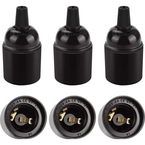 Aougo – Douille E27 vintage noire – Adaptateur bakélite pour ampoules Edison – Haute résistance à la chaleur jusqu'à 180°C – Lot de 6 (1/5)