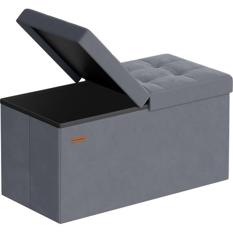 SONGMICS Pouf Pieghevole, Cassapanca, 38 x 76 x 38 cm, Coperchio Ribaltabile, Capacitàdi Carico Statico 300 kg, per Corridoio, Soggiorno, Camera da Letto, Velluto, Grigio Ardesia LSF048GN01 (1/5)