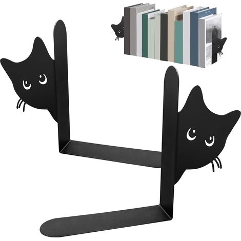 Dekorative, katzenförmige Buchstützen (2er-Set), stabile Regalstützen, geeignet für Büros oder Bibliotheken, schwarz. (1/5)