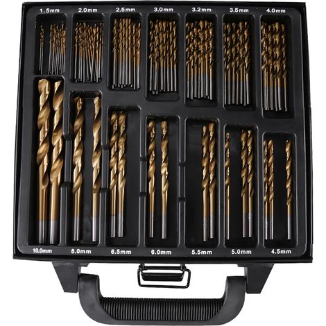 Coffret de 99 forets HSS de haute qualité, revêtus de titane, de 1,5 mm à 10 mm, avec étui. (1/5)