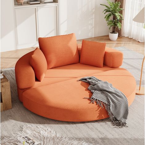 FloraGrace canapé lit modulable, 173 x 176 cm, velours côtelé orange, 3 coussins, sans montage (1/5)