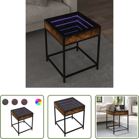 LED-Spiegel -  Couchtisch mit Infinity-LED Räuchereiche 40x40x51 cm (1/5)