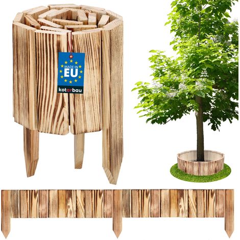 KOTARBAU® Bordure Jardin Exterieur Bois - 110 x 15 cm - Cloture Bois Jardin - Bois Brûlé - Palissade Flexible - Décoration Jardin