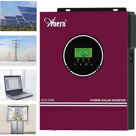 2KW Onduleur Solaire Hybride 12VDC à 230VAC Hors Réseau Onduleur Hybride MPPT 80A Intégré, Tension D'entrée PV Max.400V, Fonctionne avec des Batteries au Plomb et au Lithium (1/5)