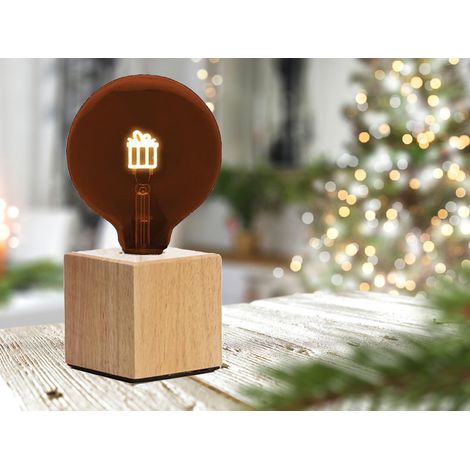Tischlampe Würfel Holz Eiche mit Deko LED Glühbirne Geschenk, Quadrat 9cm (1/5)