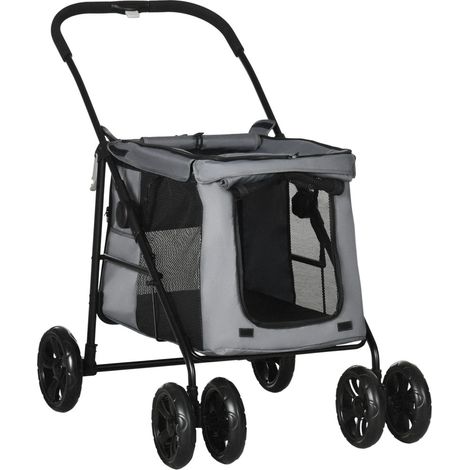 Cage pour oiseau Chariot pliable pour chien et chat jusqu'à 20 kg avec coussin et fenêtre en filet tissu Oxford gris-noir (1/5)