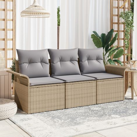 Garten-Sofa-Set 3 Stk. Beige Poly Rattan vidaXL (1/5)