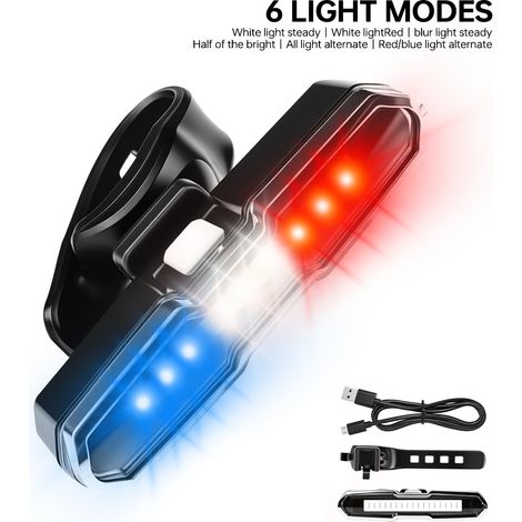 Feu arrière de vélo tricolore, étanche IPX4, chargement USB-C, feu arrière LED, adapté au cyclisme en extérieur. (1/5)
