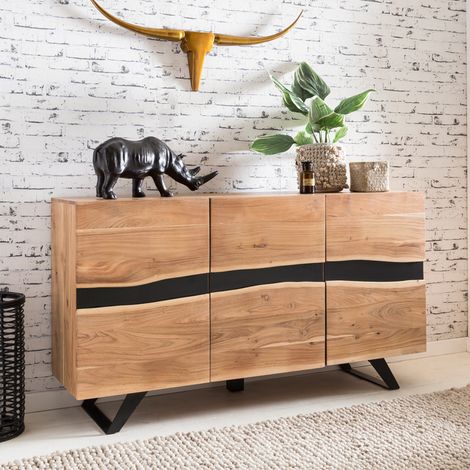 Buffet design 3 portes 148x43x85 cm en acacia et métal (1/5)