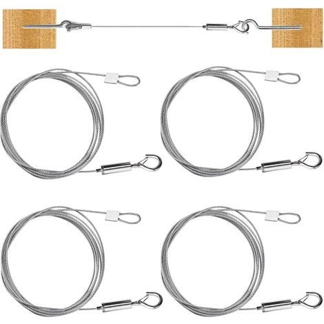 4 Stück Edelstahldrahtseil, 2 m x 1,5 mm, Bilderrahmen-Aufhängedraht, verstellbares Aufhängekabel mit Schlaufe und Haken, Rahmen-Aufhängedraht für leichte Vorhänge, Kleidung