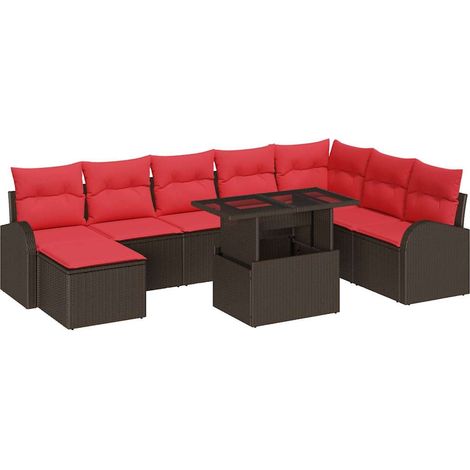 Garden Sofa Set with Storage 9 pcs Brown Poly rattan vidaXL