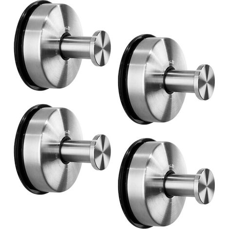 Lot de 4 crochets à ventouse pour salle de bain - Crochets adhésifs sans perçage - Extra solides - Pour salle de bain et douche - En acier inoxydable - Finition pinceau