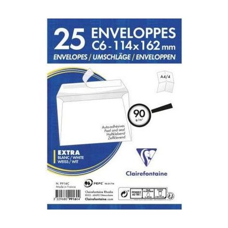 Enveloppe - CLAIREFONTAINE - Adhéclair - 114x162 mm - 90g - Blanc - Mixte