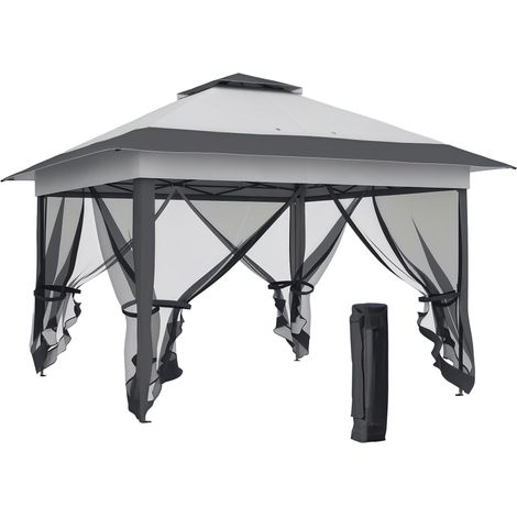 Tonnelle barnum de jardin pop-up pliant acier polyester moustiquaires + sac de transport à roulettes gris (1/5)