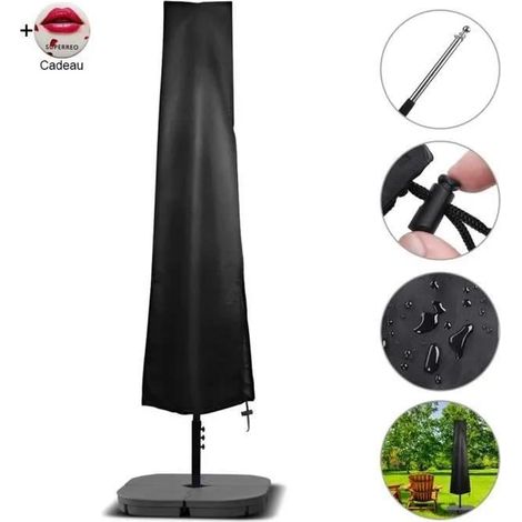 Housse de Protection pour Parasol Droit 2m avec Tige Télescopique, Couverture pour Parasol de Jardin Imperméable Anti-Poussière/UV (1/4)