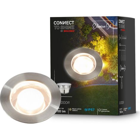 Système de jardin Connect to Shine 12V, spot encastrable sol LED, kit d'extension, IP67, lumière blanc chaud, éclairage de jardin, 45x25 mm, argent (1/5)