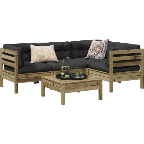 Set de sofás jardín 5 pzas con cojines madera pino impregnada vidaXL (1/5)
