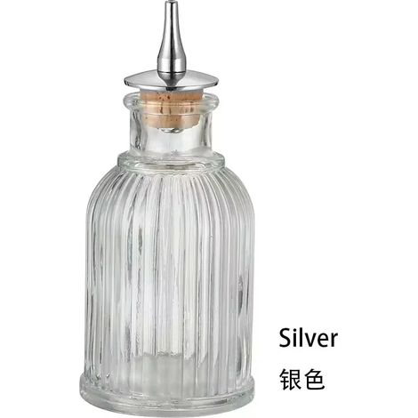 Bouteille amère argentée de 90 ml, idéale pour les cocktails. Bouteille en verre avec bouchon doseur en acier inoxydable. (1/5)