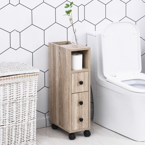 kleankin Support Papier Toilette - Porte-Papier Toilette - Armoire pour Toilette - 3 Niveaux + Sortie Papier Panneaux Aspect chêne Clair