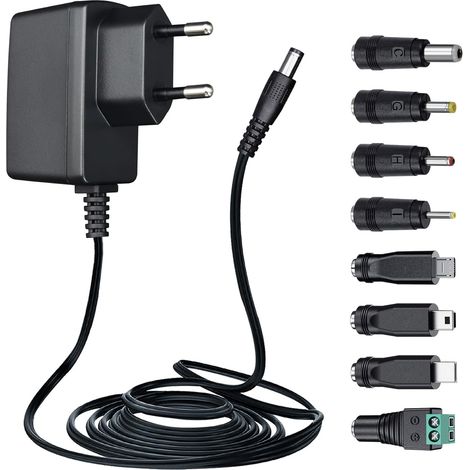 Adaptateur Secteur 5 V 1 A, câble de 1,8 m avec 8 Prises CC, convertisseur CA/CC 5 W 1000 mA 500 mA pour babyphone, Enceinte, Box TV, Mini-Ventilateur et Plus Encore (1/5)