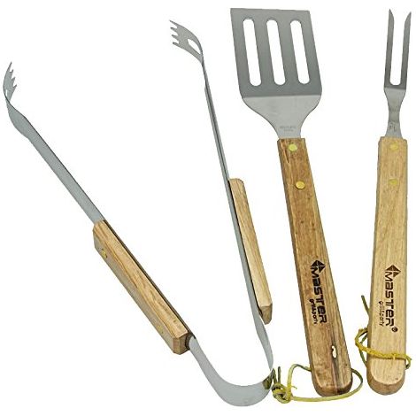 4U-Onlinehandel Juego de 3 cubiertos para barbacoa, de acero inoxidable, espátula, tenedor para carne, accesorio para barbacoa