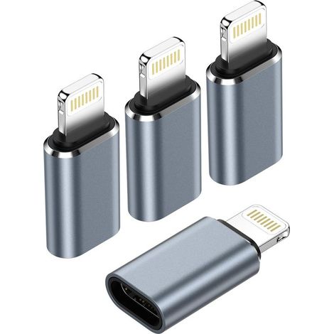 Adaptateur USB C vers Lightning (Lot de 4), Adaptateur Lightning USB C pour iPhone 14 Pro Max/14/13/12/11/i Pad/Airpods, PD Charge Rapide et Transfert de Données, Pas pour écouteurs/Audio/OTG (1/5)