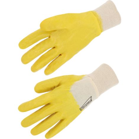 Gants de protection légers en coton et enduits nitrile 3/4 pour surfaces humides et huileuses SINGER SAFETY (Lot de 10) Jaune 10. (1/3)