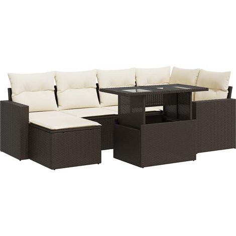 vidaXL Set Divani da Giardino 7 pz con Cuscini Marrone in Polyrattan (1/5)