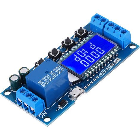 Zeitverzögerungsrelaismodul (6–30 V DC) mit LCD-Anzeige, 0,01 s bis 9999 min Zeitverzögerung, unterstützt 5-V-Micro-USB-Stromversorgung, mit Verpolungsschutz (1/5)