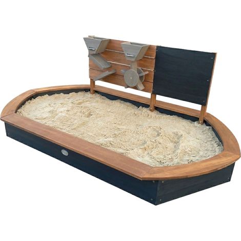 Axi Joey Bac À Sable Ovale En Bois - Marron/Anthracite  Avec Mur De Jeu Et Tableau À Craie  Inclus Bâche De Sol & Housse De Protection  158 X 91 X 57 Cm