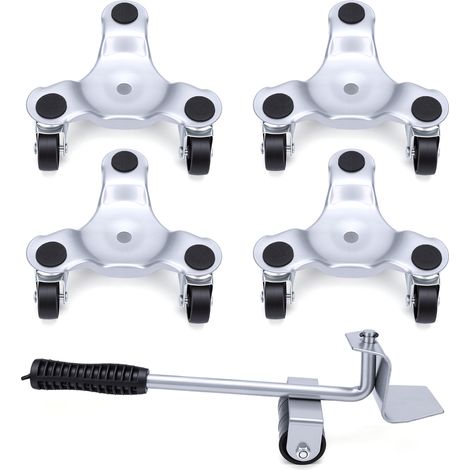 Kit de Déménagement et de Levage de Meubles avec 4 Curseurs, roulettes pour Meubles à 3 Roues Plaque Mobile de Levage en Argent pour Objets Lourds Portant 400KG (1/5)