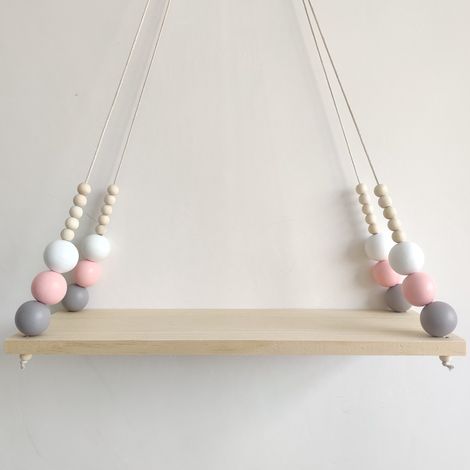 Vtizikl Étagère de rangement nordique en bois avec perles en bois, décor mural suspendu pour chambre de bébé, enfants, décor Artic (1/5)