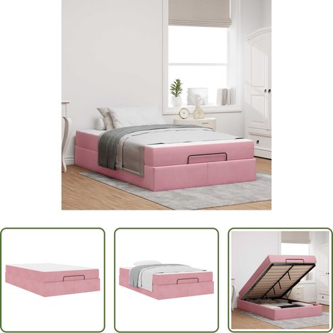 vidaXL Velours - Cadre de lit avec matelas avec matelas 2 pcs Rose Velours (1/5)