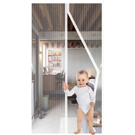 Mosquitera magnética para puerta, 90x210cm, cortina mosquitera, cierre automático, transpirable, para puertas de balcón, sala de estar, instalación sin necesidad de taladrar, blanco-Crezuo