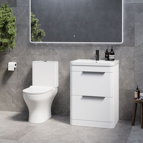Oslo Gloss White 1150mm Vanity and Jubilee Toilet Suite with Anya Basin - 1150mm - Matt Black 300mm Finger Pull