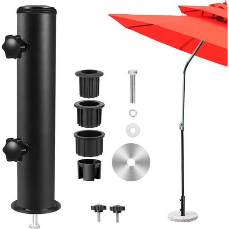 Piquet de parasol - Tube pour pied de parasol avec 3 bagues d'adaptation (48/38/32 mm) - Noir - Support de mât de parasol - Imperméable et antirouille (1/5)