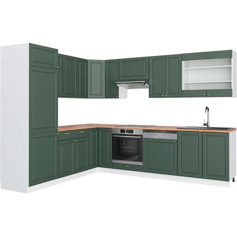 Cuisine en angle Fame-Line, Vert-Or Landhaus/Blanc, 227 x 287 cm , PT Chêne, Vicco