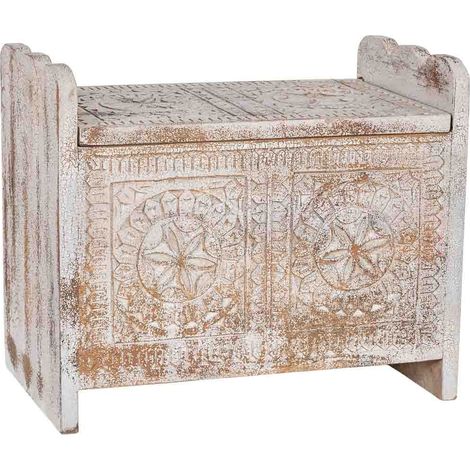 Baúl de madera blanco y marrón acabado artesanal 60x36x50cm