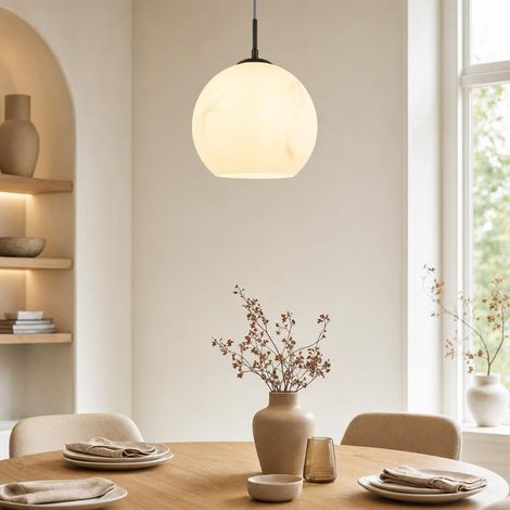Hängeleuchte Pendelleuchte Schlafzimmerlampe Marmoroptik Schwarz Metall D 25 cm (1/5)