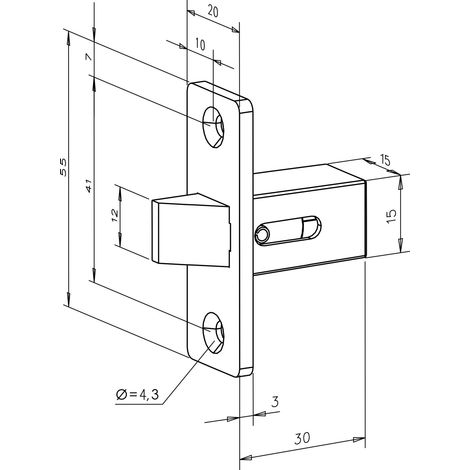Fallenschloss 802 fix, Stulp 55 x 20 x 3 mm, grau lackiert (1/2)