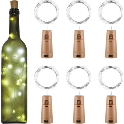 Guirlande LED Bouteille 2m 20LEDs Bouteille Lumineuse, LED Bouchon Bottle Light Étanche Fil D'argent Flexible Décoration pour Partie, Mariage (Blanc Froid,6Pcs)