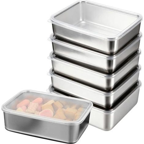 Frischhaltedosen avec couvercles : lot de 5 boîtes hermétiques en acier inoxydable, 1100 ML Boîtes réutilisables en acier inoxydable pour préparation de repas, boîtes de congélation pour conserves (1/5)