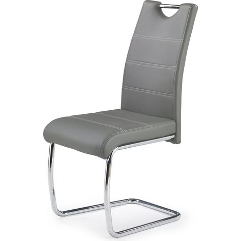 Chaise design simili cuir et acier chromé Jakarta - Gris (1/2)